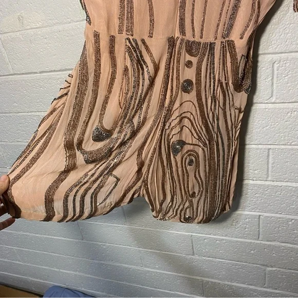 Free People Romper Plunge Beaded Pink Sparkle Women’s 6 Short Mini Dress Unique - Picture 16 of 16